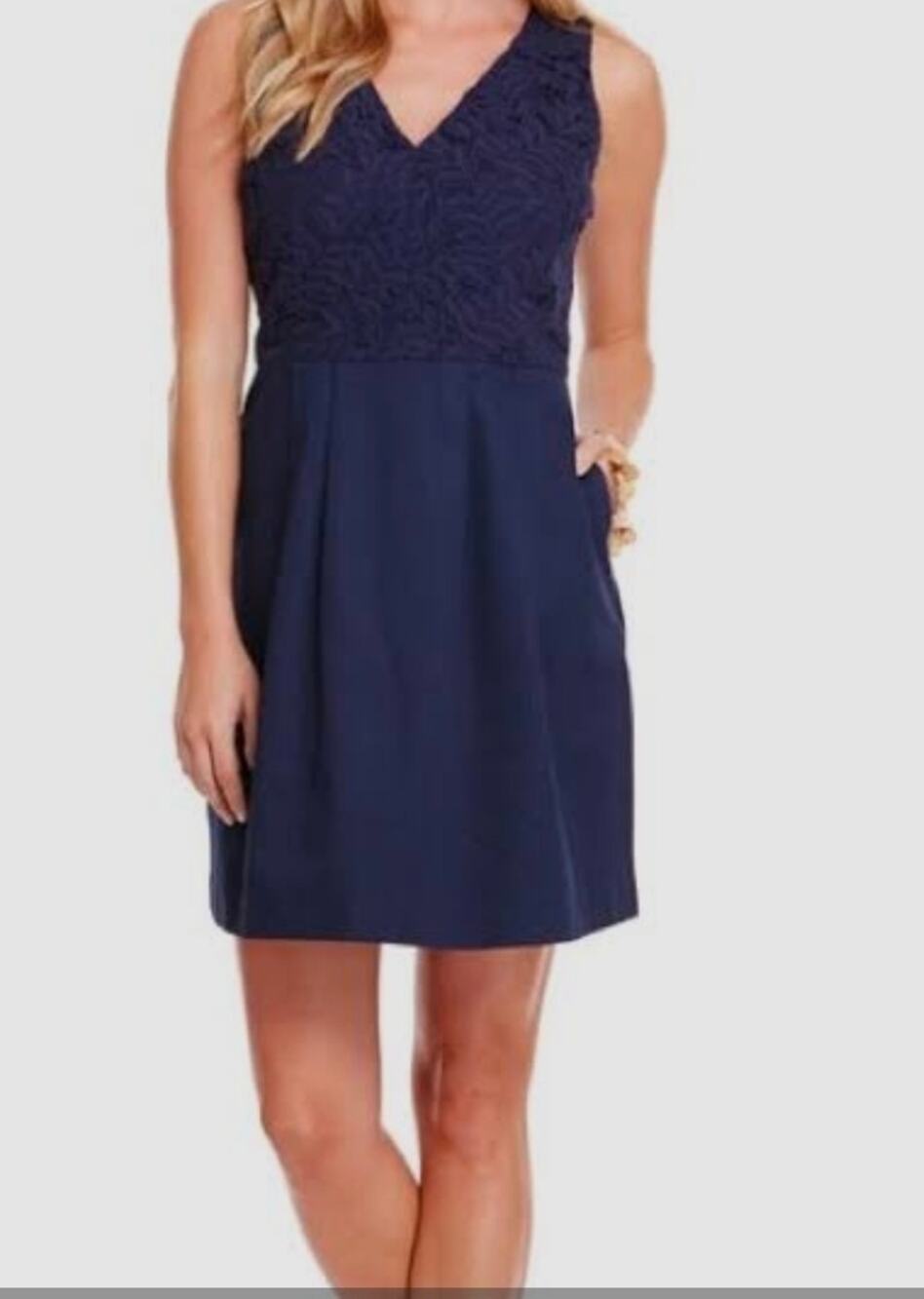 Vineyard Vines Navy Blue Leaf Lace Sleeveless Dress